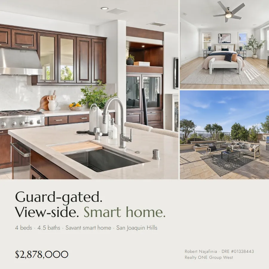 Facebook ad with kitchen, bedroom and patio photos